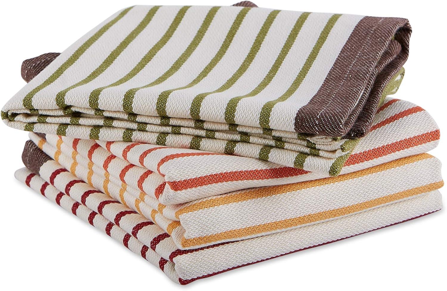 imageDII Thanksgiving Fall Kitchen Towels Collection Decorative Embellished Dish Towel Set 18x28 Wishes 2 CountHarvest Stripe