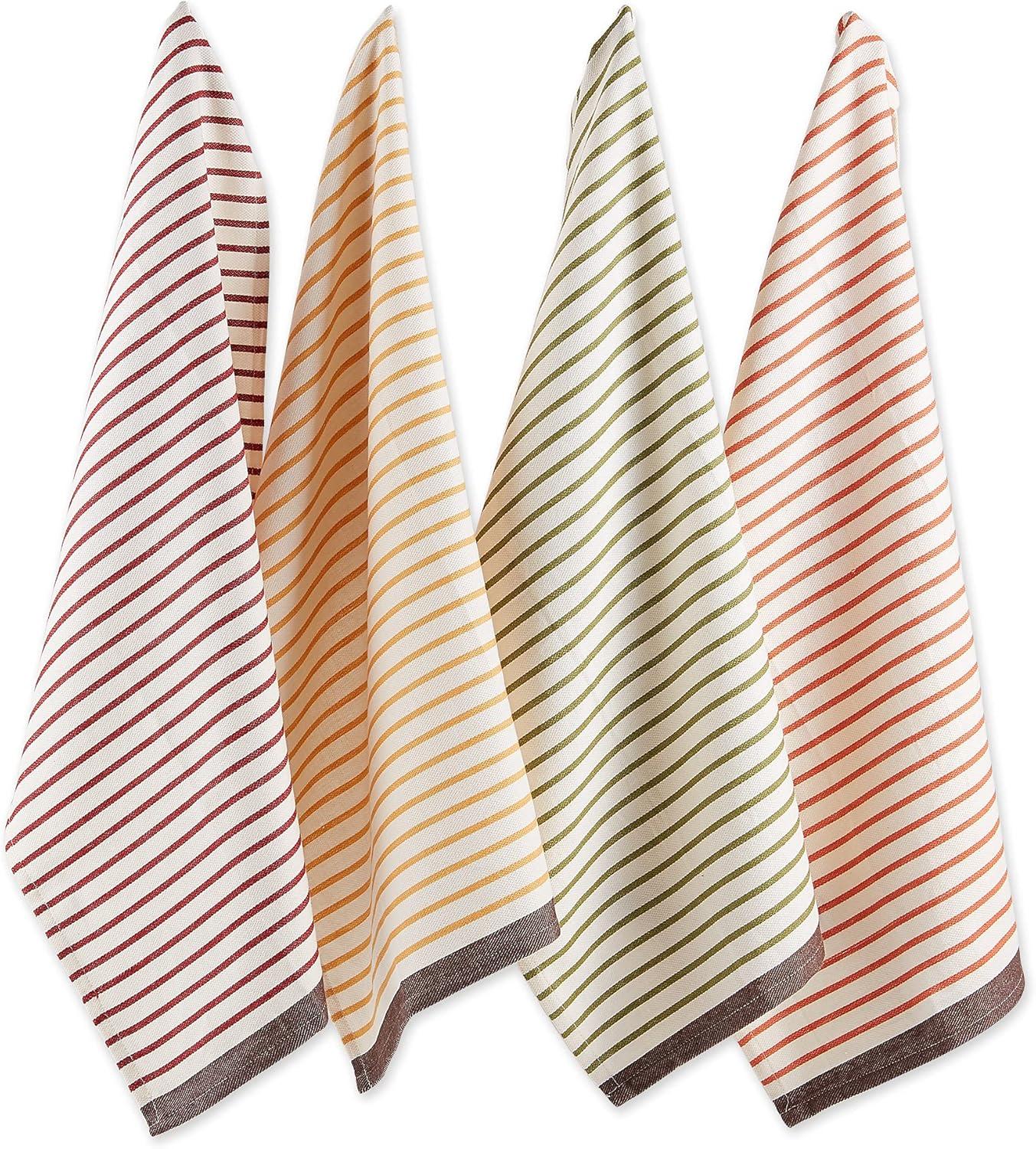 imageDII Thanksgiving Fall Kitchen Towels Collection Decorative Embellished Dish Towel Set 18x28 Wishes 2 CountHarvest Stripe