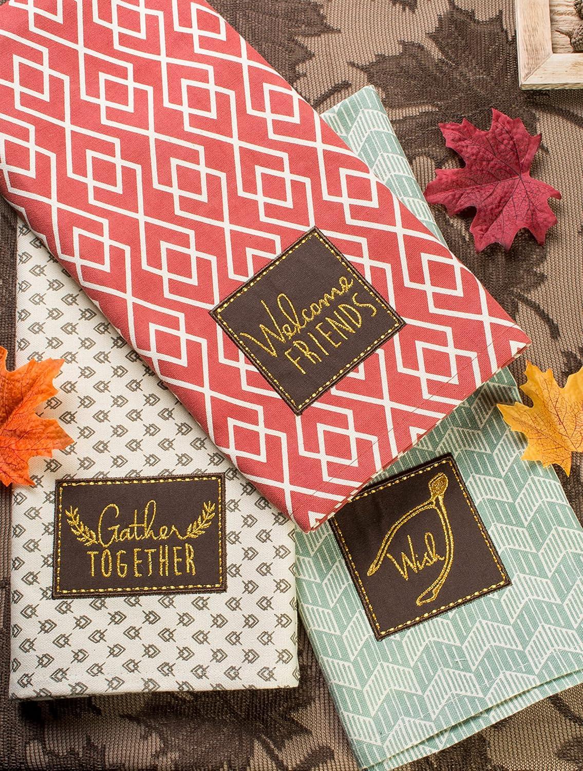 imageDII Thanksgiving Fall Kitchen Towels Collection Decorative Embellished Dish Towel Set 18x28 Wishes 2 CountRustic Fall