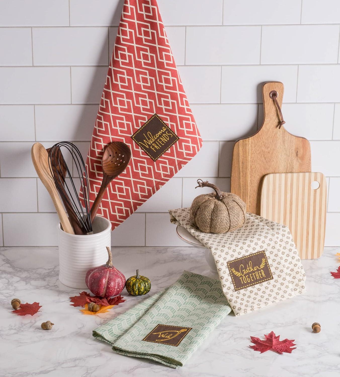 imageDII Thanksgiving Fall Kitchen Towels Collection Decorative Embellished Dish Towel Set 18x28 Wishes 2 CountRustic Fall
