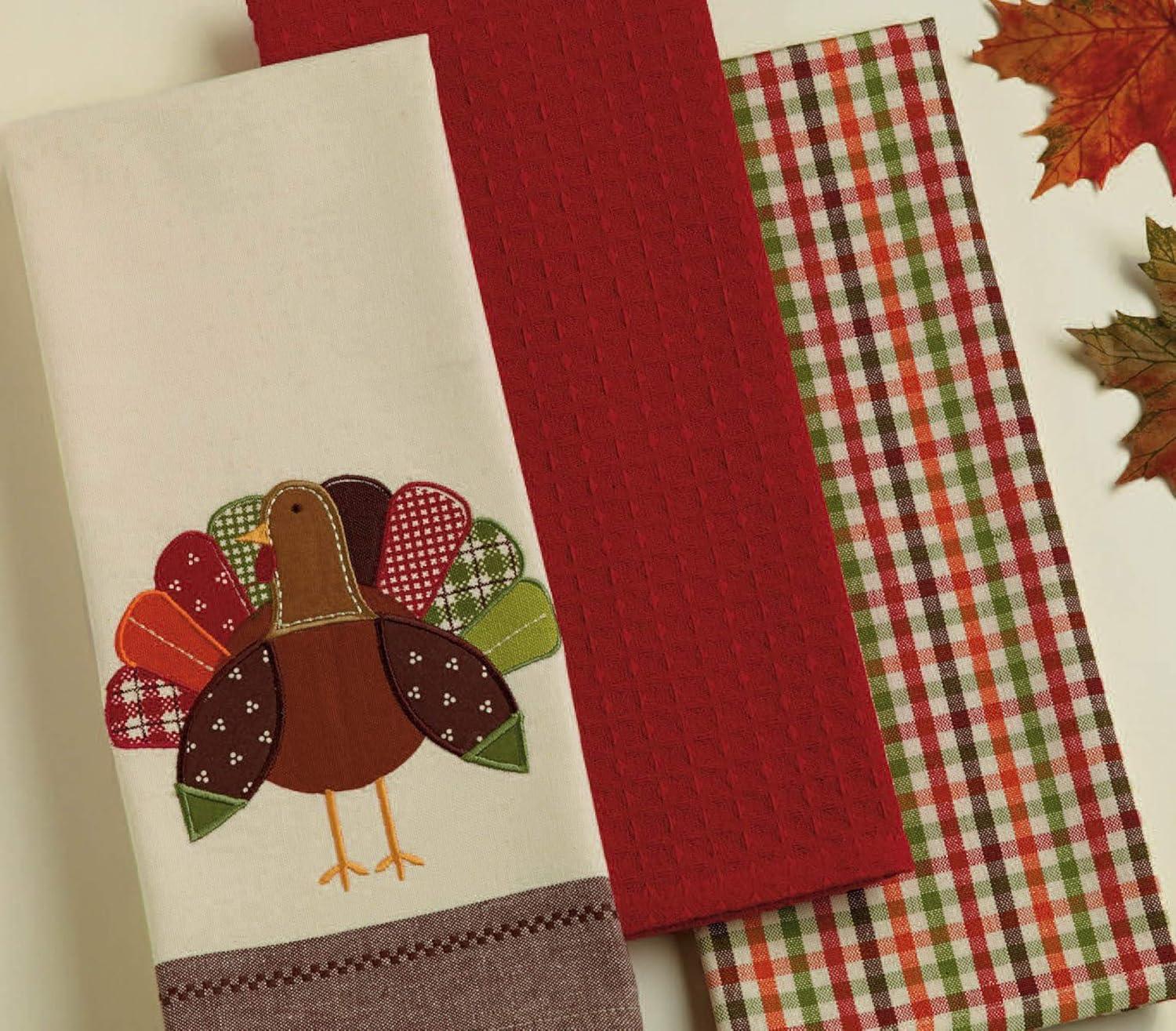 imageDII Thanksgiving Fall Kitchen Towels Collection Decorative Embellished Dish Towel Set 18x28 Wishes 2 CountTurkey