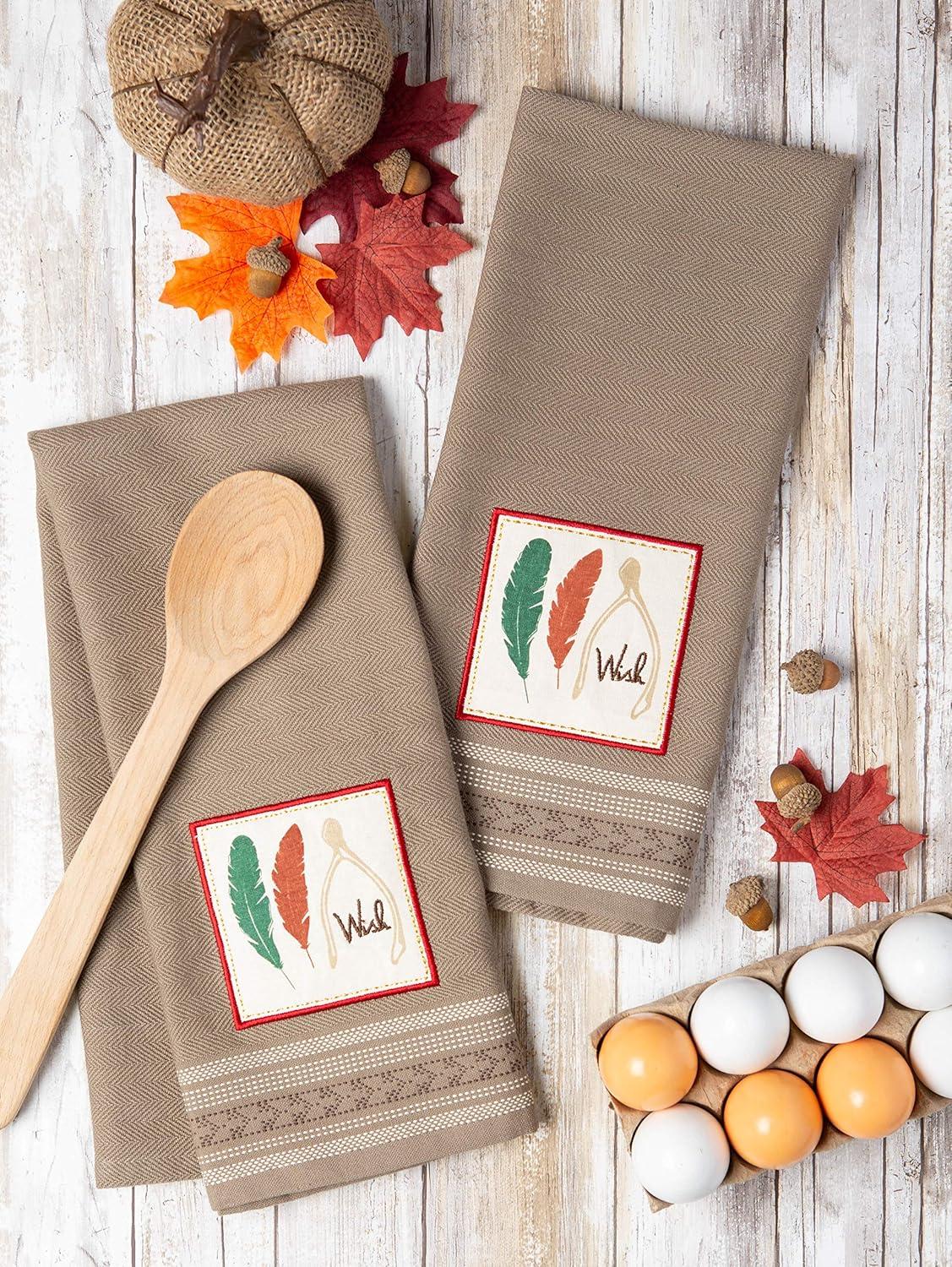 imageDII Thanksgiving Fall Kitchen Towels Collection Decorative Embellished Dish Towel Set 18x28 Wishes 2 CountWishes