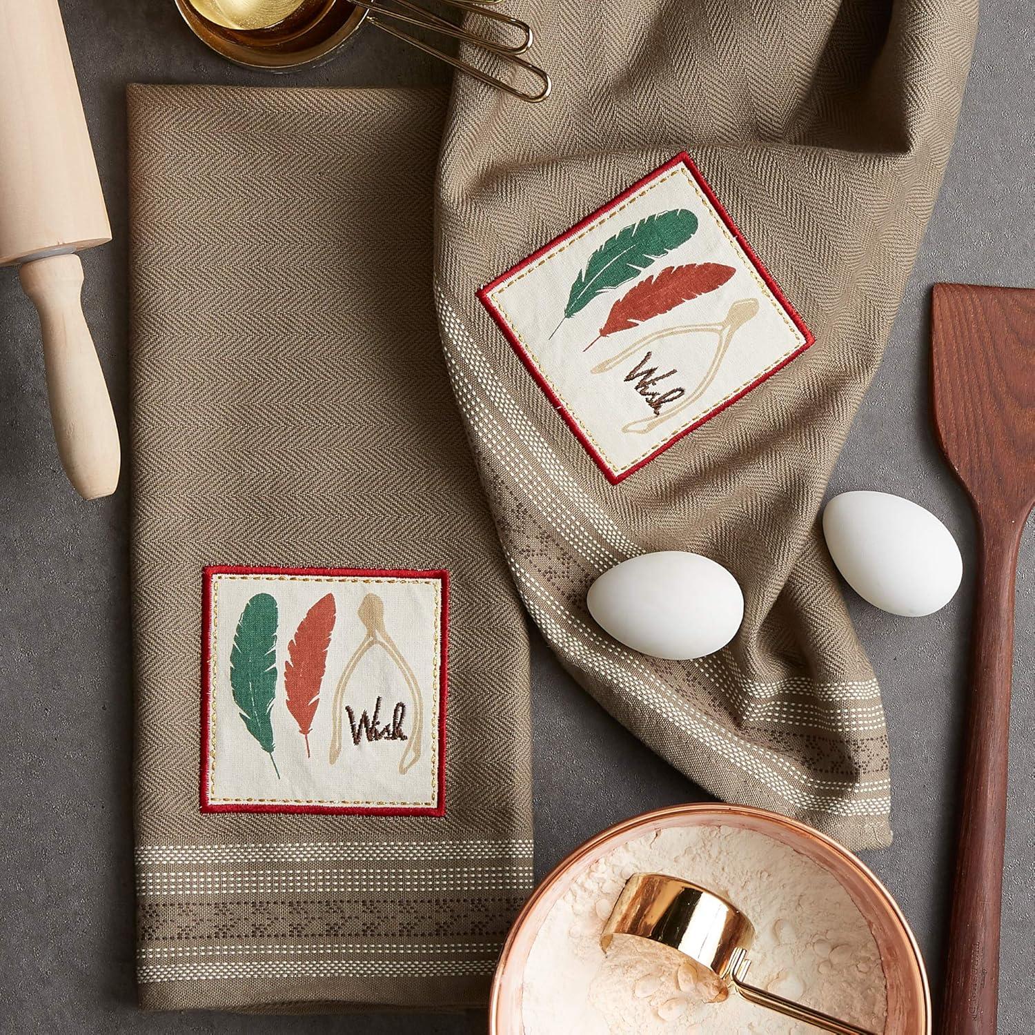imageDII Thanksgiving Fall Kitchen Towels Collection Decorative Embellished Dish Towel Set 18x28 Wishes 2 CountWishes