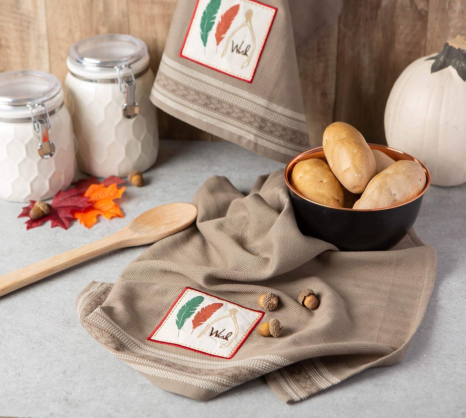 imageDII Thanksgiving Fall Kitchen Towels Collection Decorative Embellished Dish Towel Set 18x28 Wishes 2 CountWishes