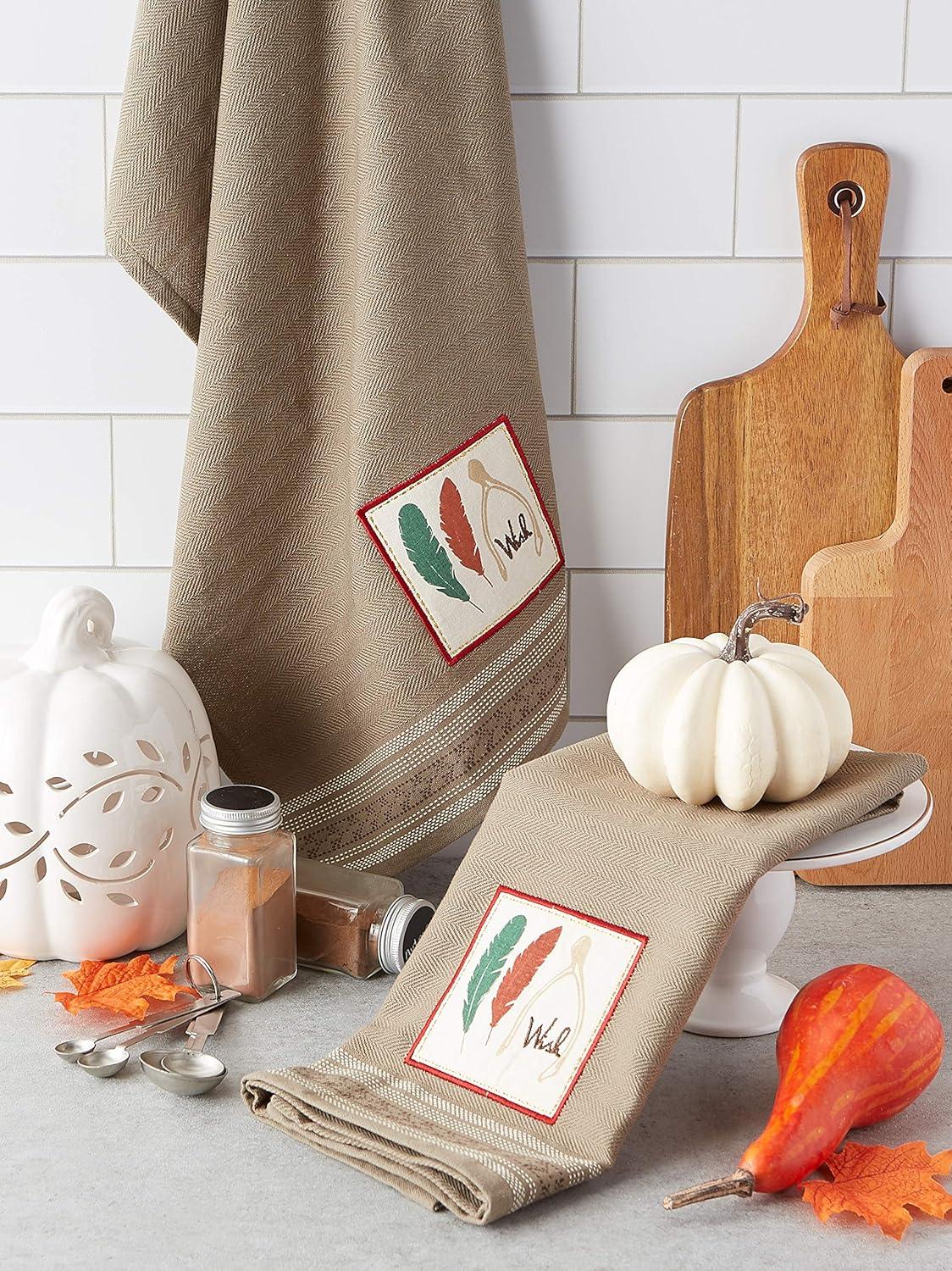 imageDII Thanksgiving Fall Kitchen Towels Collection Decorative Embellished Dish Towel Set 18x28 Wishes 2 CountWishes