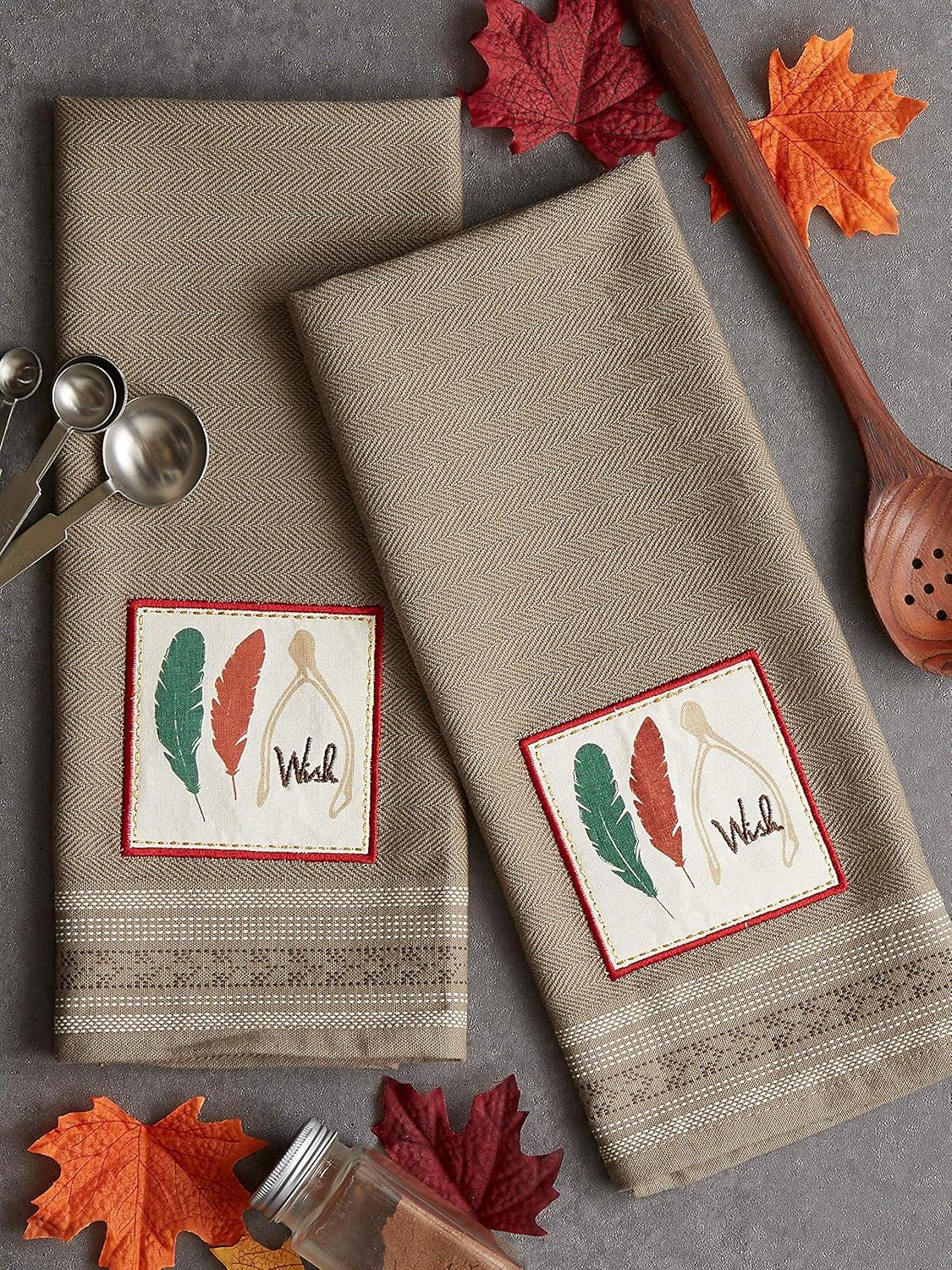 imageDII Thanksgiving Fall Kitchen Towels Collection Decorative Embellished Dish Towel Set 18x28 Wishes 2 CountWishes