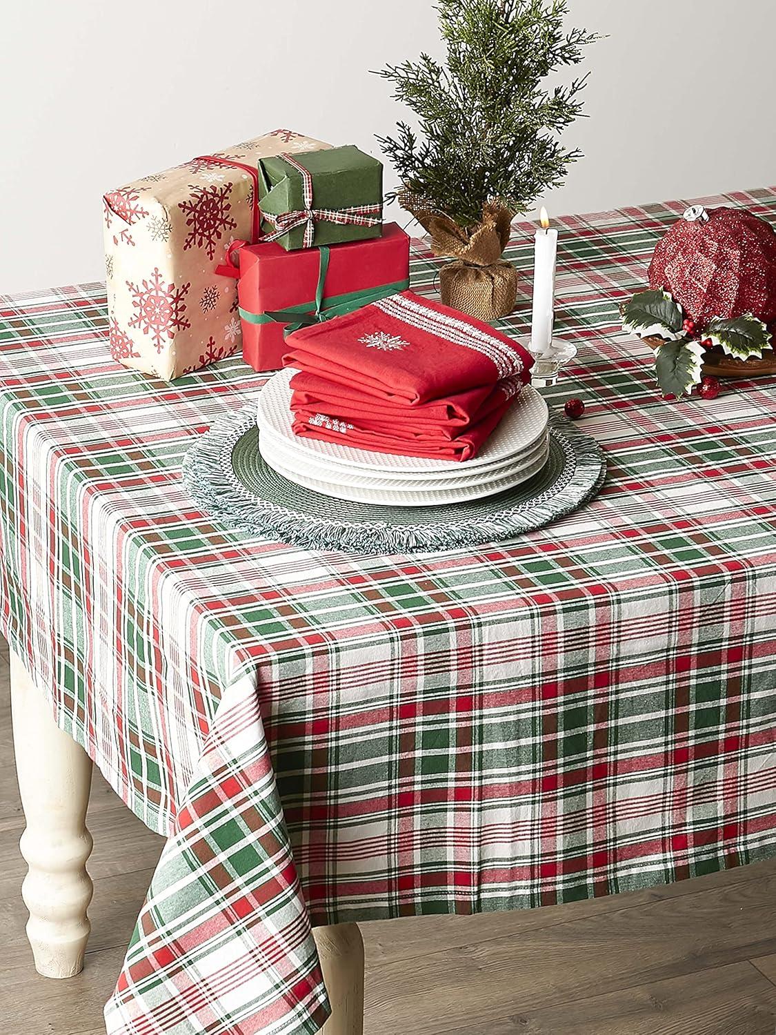 imageDII Yuletide Plaid Christmas Collection Holiday Dining Table Linen Tablecloth 60x84 Forest Green ampamp Maroon120 x 60 Rectangular