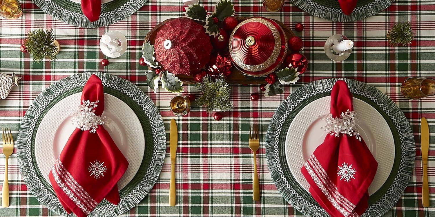 imageDII Yuletide Plaid Christmas Collection Holiday Dining Table Linen Tablecloth 60x84 Forest Green ampamp Maroon120 x 60 Rectangular