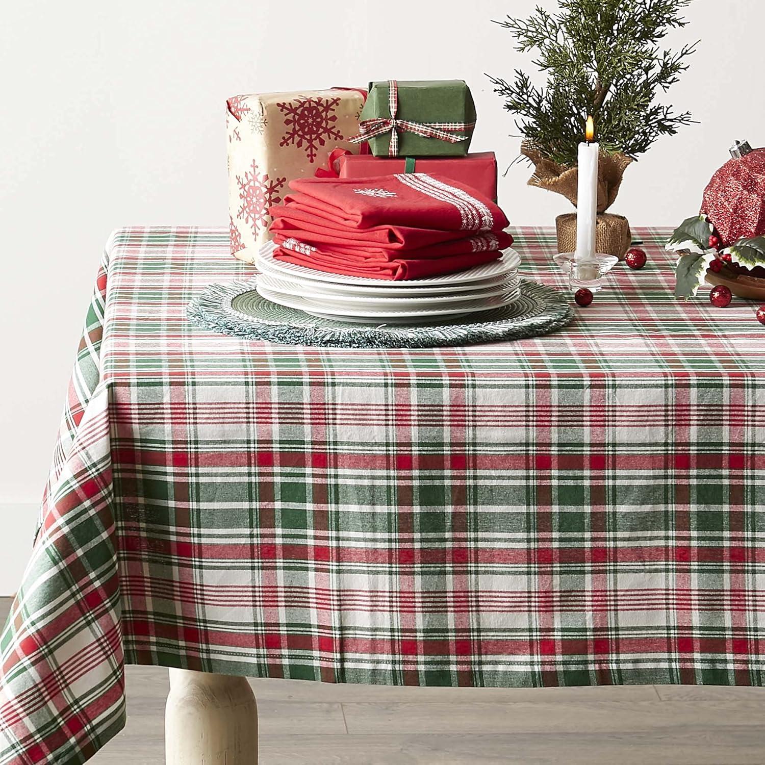 imageDII Yuletide Plaid Christmas Collection Holiday Dining Table Linen Tablecloth 60x84 Forest Green ampamp Maroon52 x 52 Square
