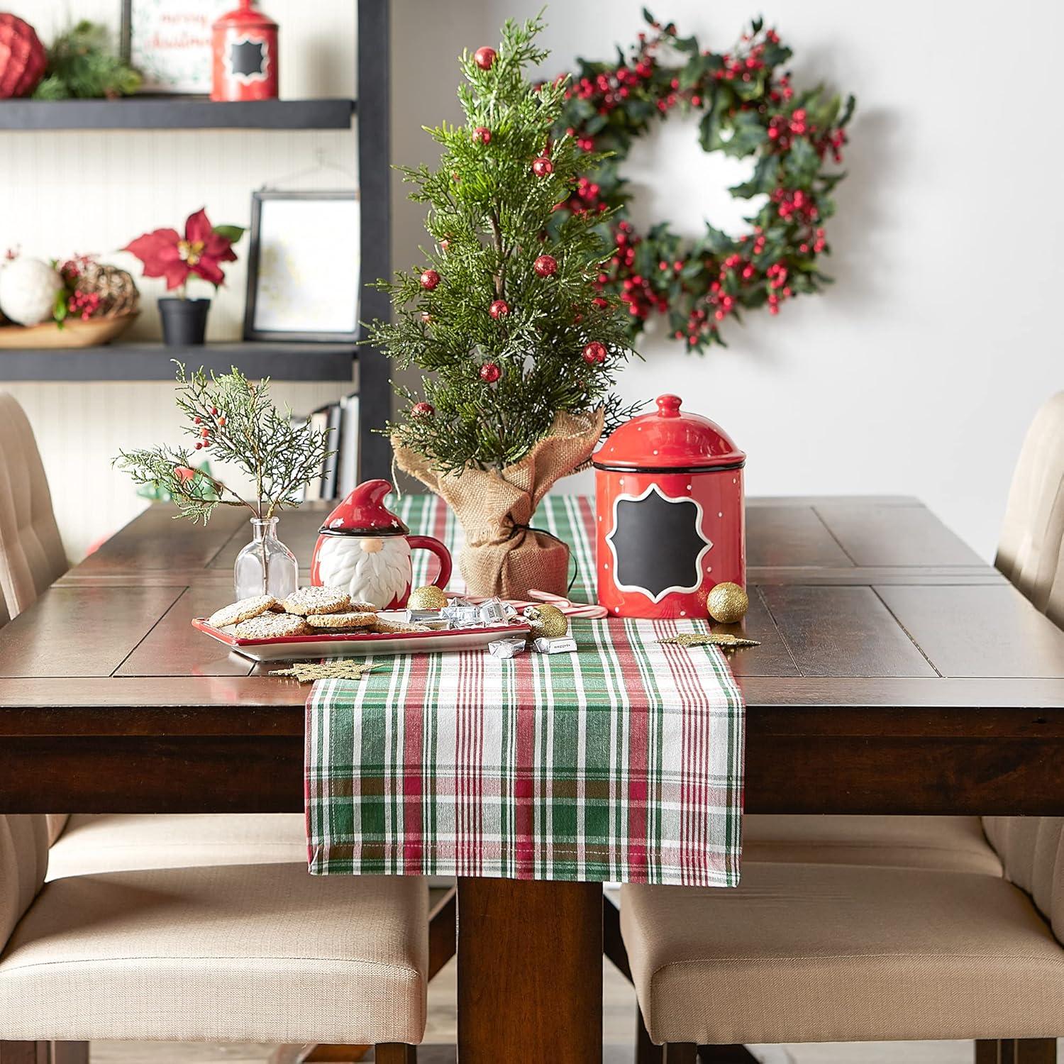 imageDII Yuletide Plaid Christmas Collection Holiday Dining Table Linen Tablecloth 60x84 Forest Green ampamp MaroonTable Runner  14x108
