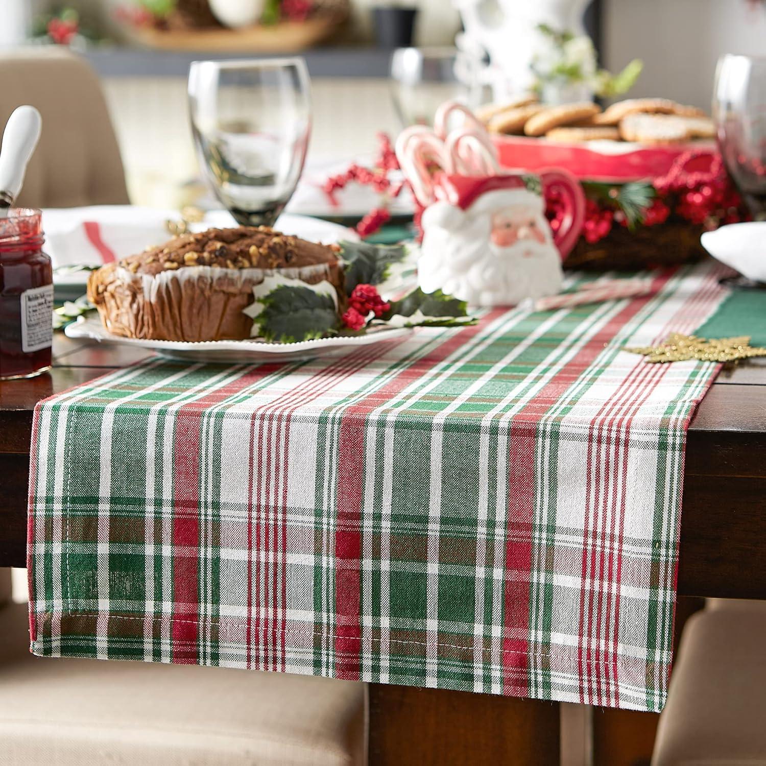 imageDII Yuletide Plaid Christmas Collection Holiday Dining Table Linen Tablecloth 60x84 Forest Green ampamp MaroonTable Runner  14x72