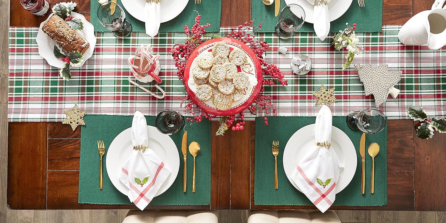 imageDII Yuletide Plaid Christmas Collection Holiday Dining Table Linen Tablecloth 60x84 Forest Green ampamp MaroonTable Runner  14x72