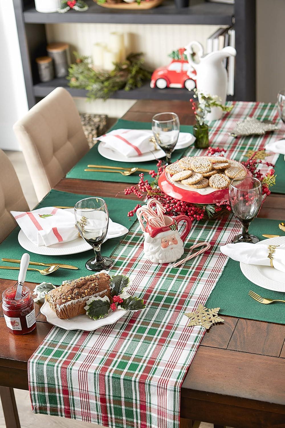 imageDII Yuletide Plaid Christmas Collection Holiday Dining Table Linen Tablecloth 60x84 Forest Green ampamp MaroonTable Runner  14x72