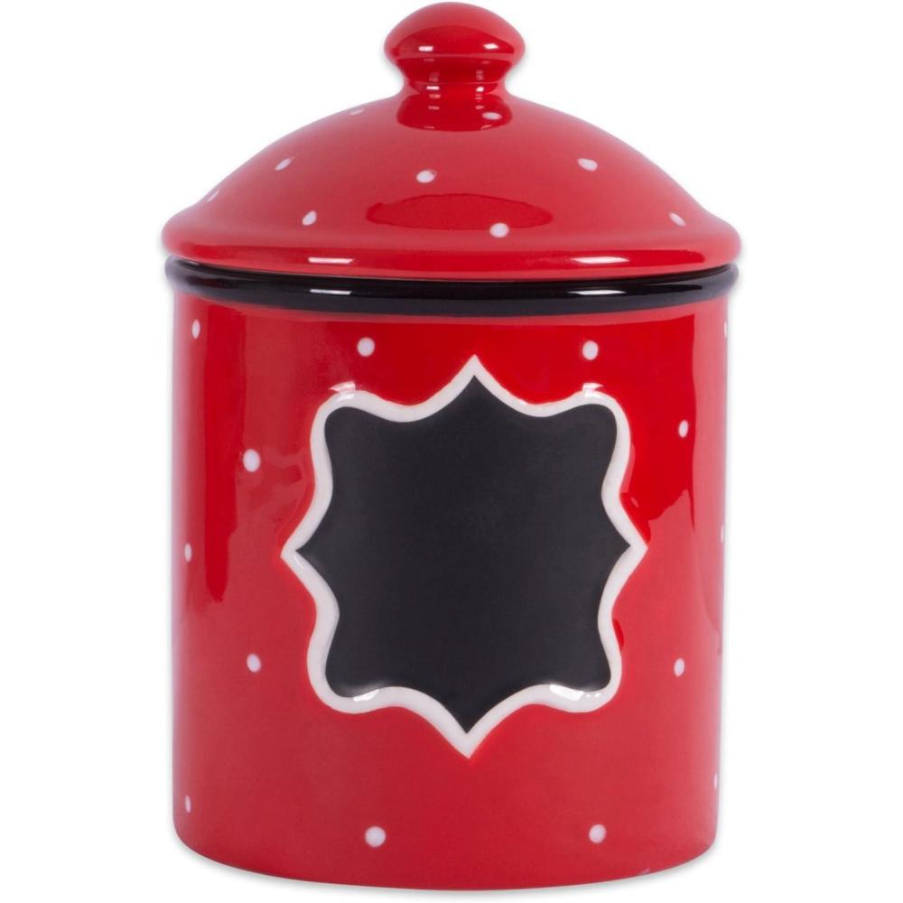 imageDII Ceramic Farmhouse Chic PolkaDot Kitchen CanisterContainer Organize Your Kitchen Countertops Cupboards or Pantry Small RedRed