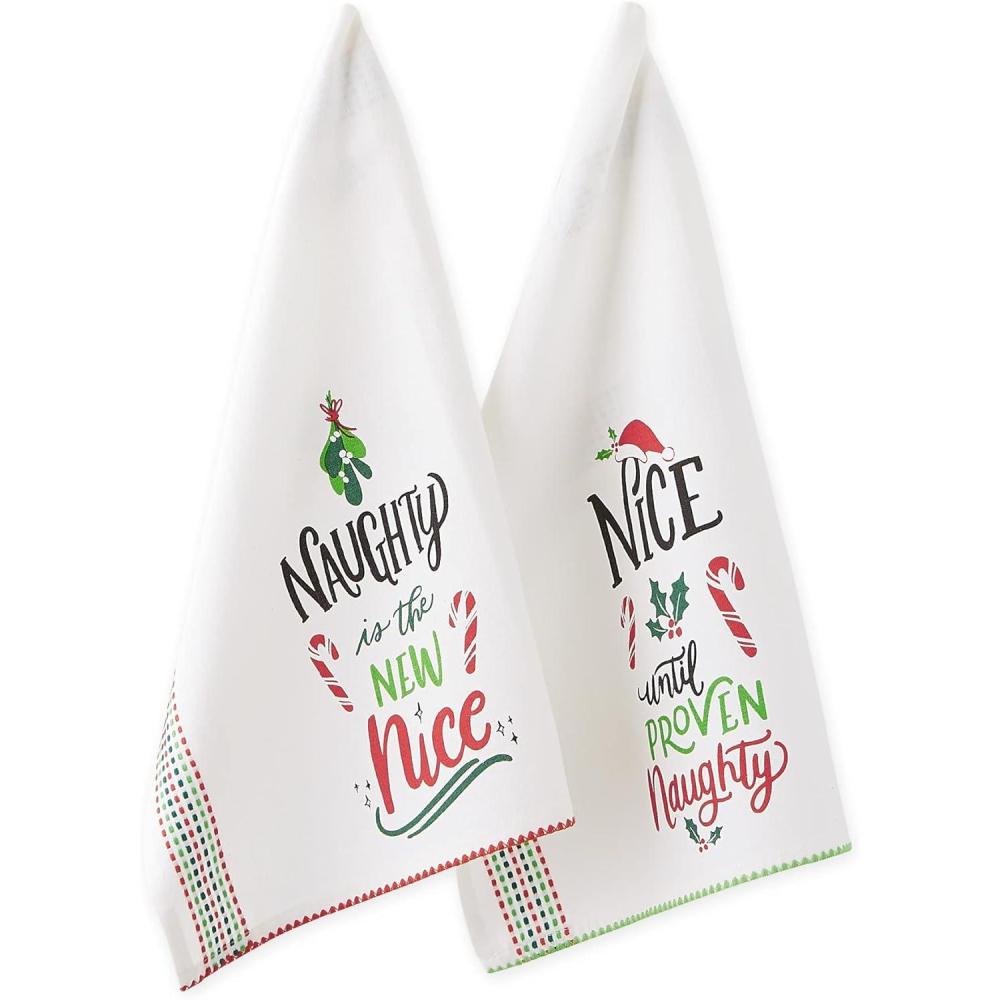 imageDII Christmas Fun Collection Printed Dishtowel Set 18x28 North Pole 3 PieceNaughtyNice