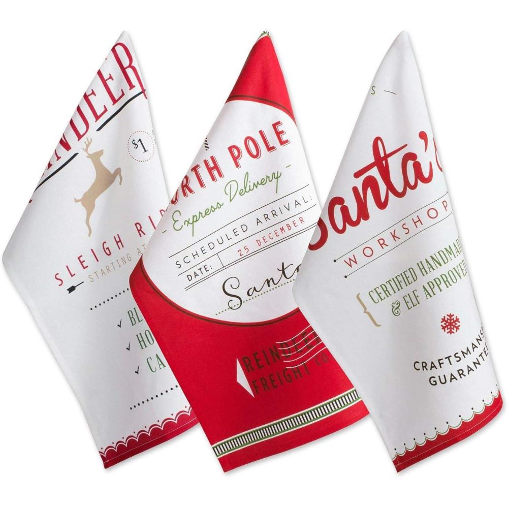 imageDII Christmas Fun Collection Printed Dishtowel Set 18x28 North Pole 3 PieceNorth Pole