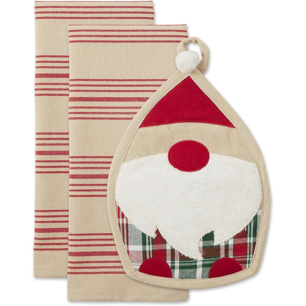 imageDII Christmas Kitchen Accessories ampamp Dcor Gift Set Pot Holder ampamp Dish Towels O Christmas Tree 3 PieceWinter Gnome