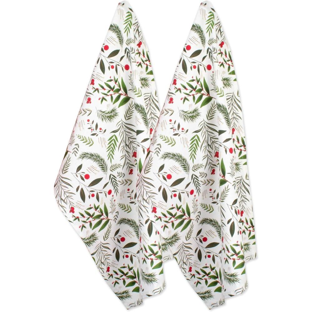 imageDII Christmas Kitchen Towel Set Floral Tea Towels for Baking Cleaning Entertainment ampamp Cooking 18x28 Woodland Holiday 2 PieceHoliday Sprigs