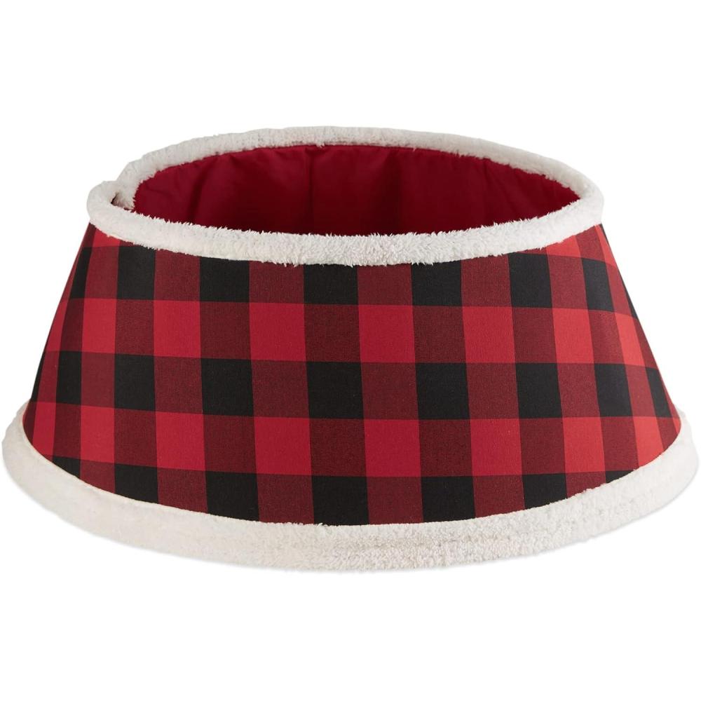 imageDII Christmas Tree Collar Decorative Cover for Metal Stand of Artificial or Live Holiday Xmas Tree 18quot Top Diameter 24quot Base Diameter 12quot Height Green White TrimFarmhouse Buffalo Check  Red  Black