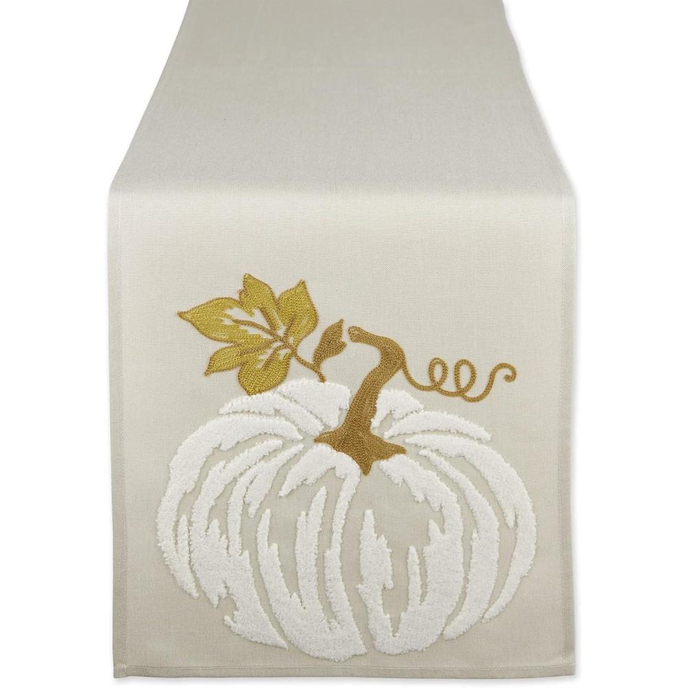 imageDII Fall Table Dcor Embroidered Tabletop for Thanksgiving Dining Table Runner 14x70 White PumpkinWhite Pumpkin