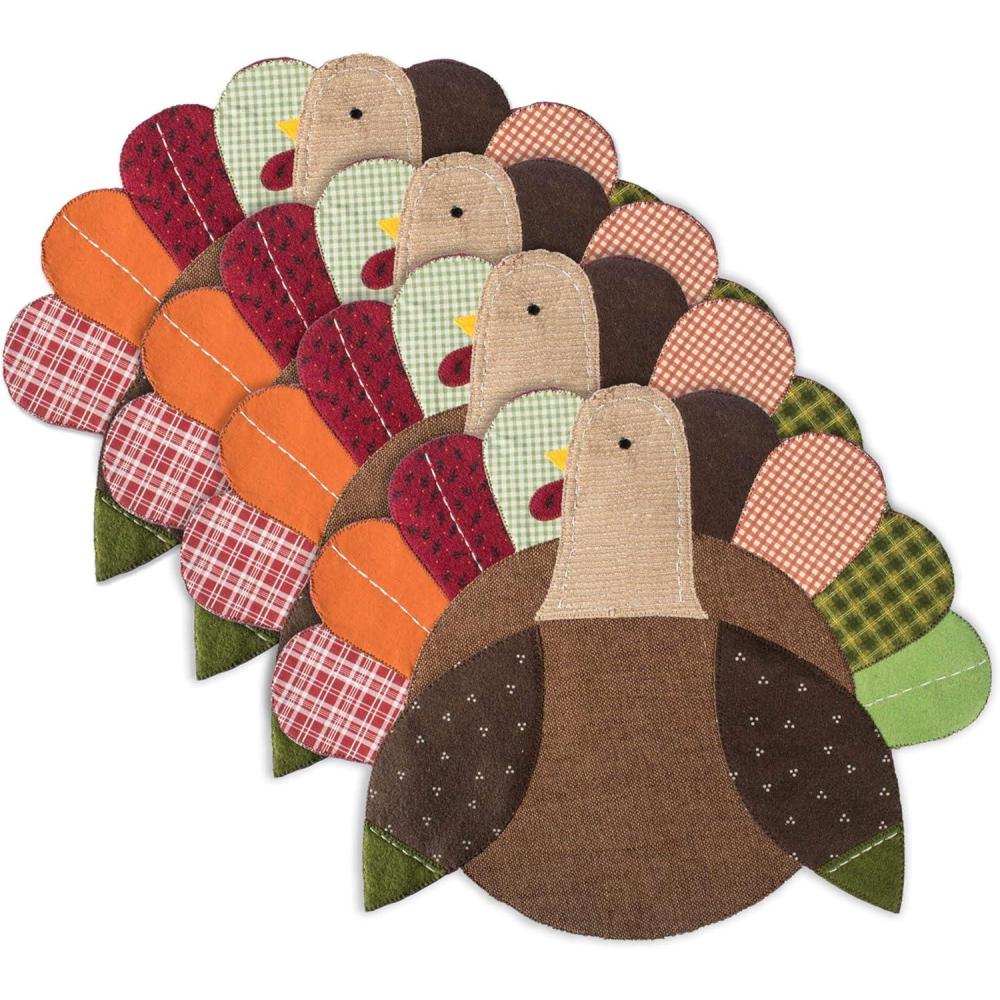 imageDII Fall Table Decorations Thanksgiving Placemat Set 14x19 Embroidered Turkey 4 CountEmbroidered Turkey