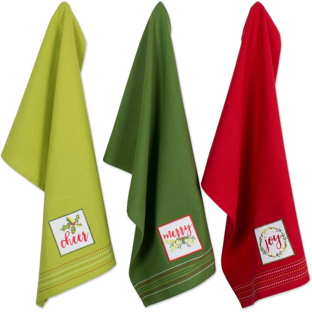 imageDII Holiday Kitchen Towels Embroidered Dish Towel Set 18x28 Cozy Christmas 3 PieceCheers Merry  Joy
