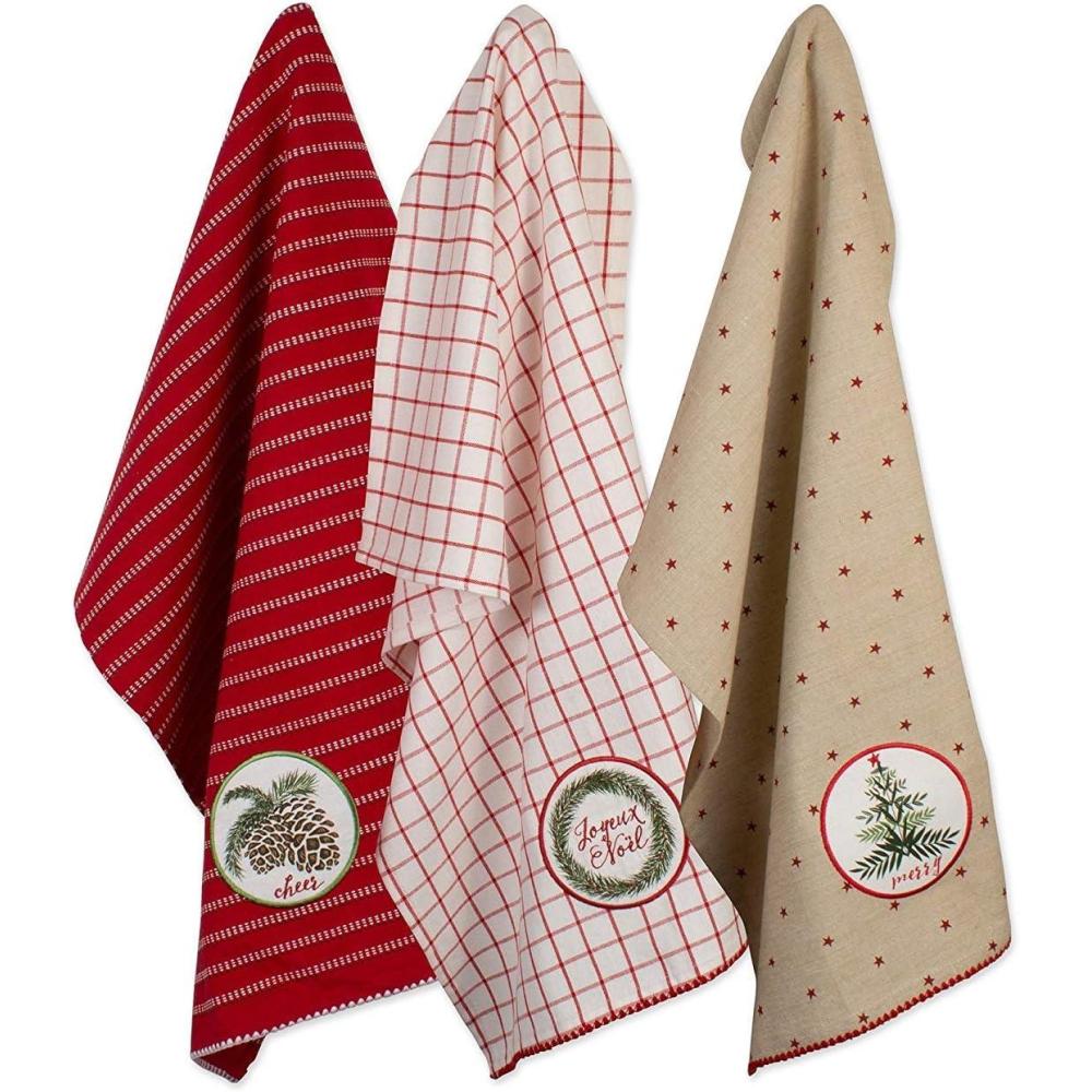 imageDII Holiday Kitchen Towels Embroidered Dish Towel Set 18x28 Cozy Christmas 3 PieceNoel