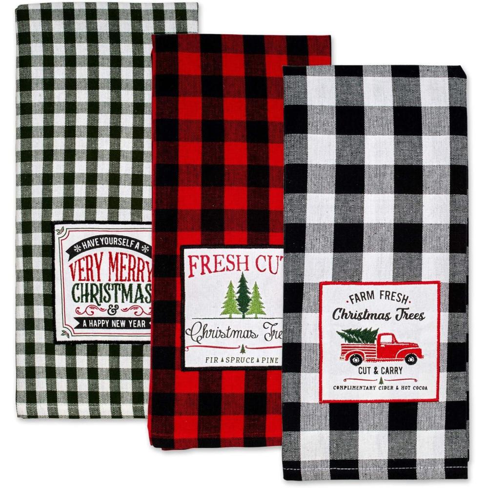 imageDII Holiday Kitchen Towels Embroidered Dish Towel Set 18x28 Cozy Christmas 3 PieceTree Farm