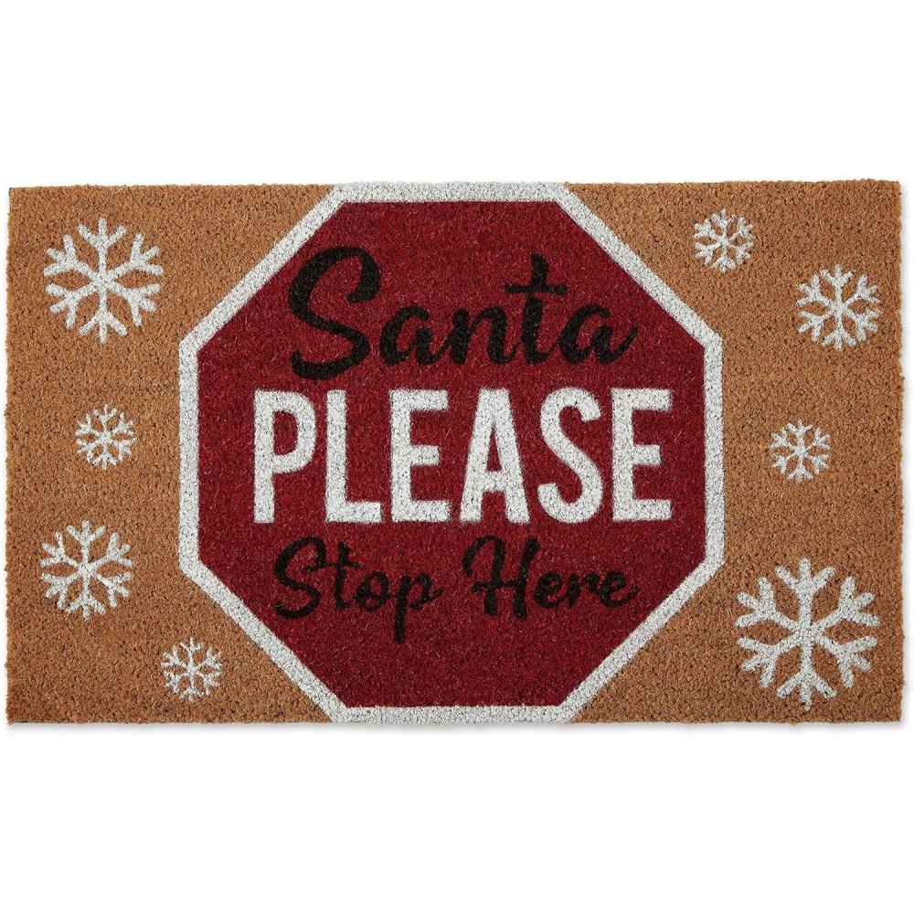 imageDII Outdoor Christmas Door Mat Collection Natural Coir Doormat ampamp Front Porch Dcor 17x29 Santa Belly GoldSanta Please Stop