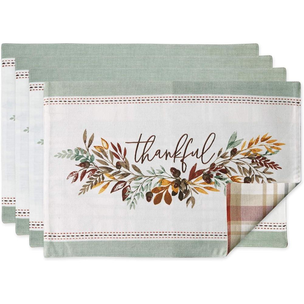 imageDII Thankful Autumn Collection Fall Tabletop Decoration Reversible Placemat Set 13x19 Falls Bounty 4 PieceFalls Bounty