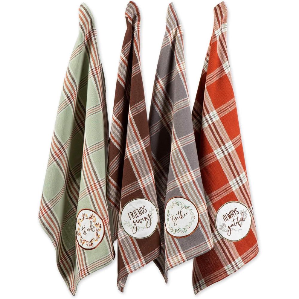imageDII Thanksgiving Fall Kitchen Towels Collection Decorative Embellished Dish Towel Set 18x28 Wishes 2 CountCozy Picnic Plaid