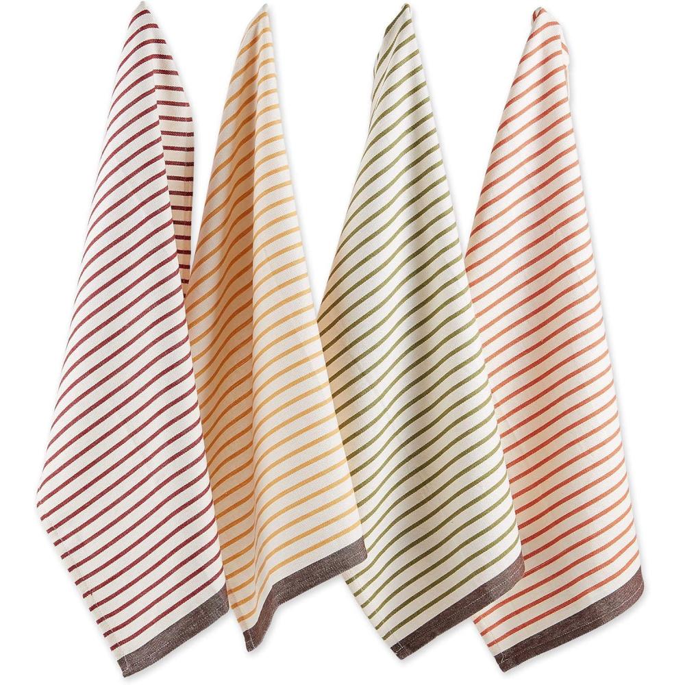 imageDII Thanksgiving Fall Kitchen Towels Collection Decorative Embellished Dish Towel Set 18x28 Wishes 2 CountHarvest Stripe