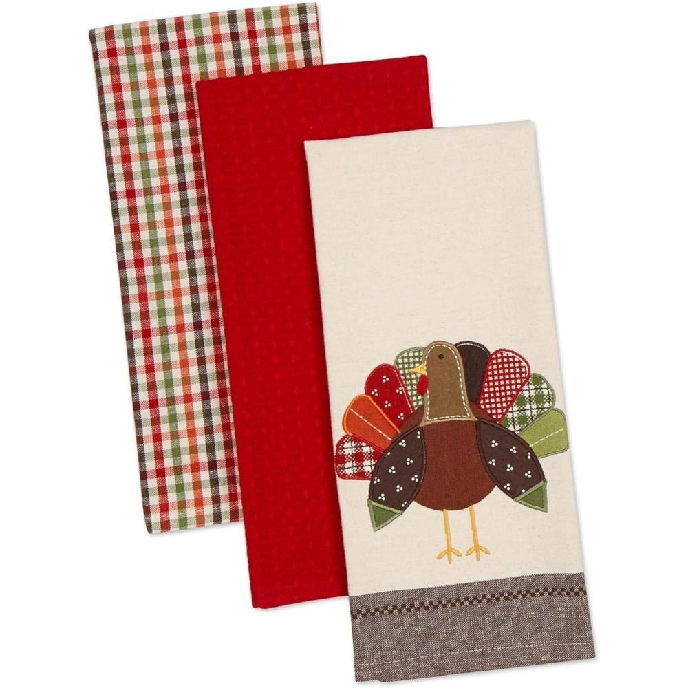 imageDII Thanksgiving Fall Kitchen Towels Collection Decorative Embellished Dish Towel Set 18x28 Wishes 2 CountTurkey