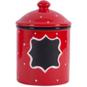 imageDII Ceramic Farmhouse Chic PolkaDot Kitchen CanisterContainer Organize Your Kitchen Countertops Cupboards or Pantry Small RedRed
