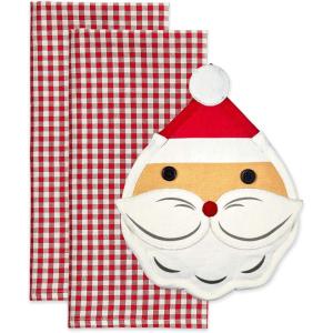 imageDII Christmas Kitchen Accessories ampamp Dcor Gift Set Pot Holder ampamp Dish Towels O Christmas Tree 3 PieceJolly Santa