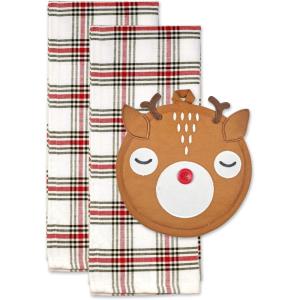 imageDII Christmas Kitchen Accessories ampamp Dcor Gift Set Pot Holder ampamp Dish Towels O Christmas Tree 3 PieceRudy Reindeer