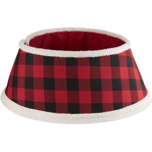 imageDII Christmas Tree Collar Decorative Cover for Metal Stand of Artificial or Live Holiday Xmas Tree 18quot Top Diameter 24quot Base Diameter 12quot Height Green White TrimFarmhouse Buffalo Check  Red  Black