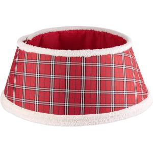 imageDII Christmas Tree Collar Decorative Cover for Metal Stand of Artificial or Live Holiday Xmas Tree 18quot Top Diameter 24quot Base Diameter 12quot Height Green White TrimRed Plaid