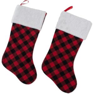 imageDII Decorative Christmas Family Stocking Set Holiday Dcor with Hanging Loop 20x7 Farmhouse Buffalo Check Red ampamp Black 2 PieceFarmhouse Buffalo Check  Red  Black