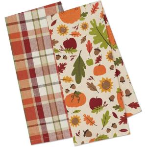 imageDII Fall Basics Kitchen Dishtowel Collection Printed ampamp Plaid Fall Dish Towel Set 18x28 Be Thankful Plaid 2 CountPumpkin Spice
