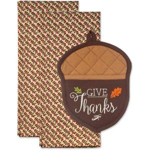 imageDII Fall Kitchen Dcor Collection Dish Towel ampamp Potholder Hostess Gift Set Pumpkin Lady 3 PieceGive Thanks