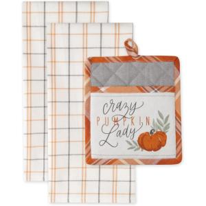 imageDII Fall Kitchen Dcor Collection Dish Towel ampamp Potholder Hostess Gift Set Pumpkin Lady 3 PiecePumpkin Lady