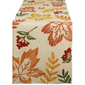 imageDII Fall Table Dcor Embroidered Tabletop for Thanksgiving Dining Table Runner 14x70 White PumpkinScattered Leaves