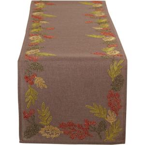 imageDII Fall Table Dcor Embroidered Tabletop for Thanksgiving Dining Table Runner 14x70 White PumpkinShimmering Leaves