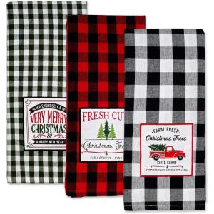 imageDII Holiday Kitchen Towels Embroidered Dish Towel Set 18x28 Cozy Christmas 3 PieceTree Farm
