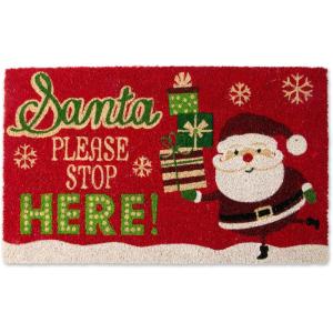 imageDII Outdoor Christmas Door Mat Collection Natural Coir Doormat ampamp Front Porch Dcor 17x29 Santa Belly GoldSanta Stop Here