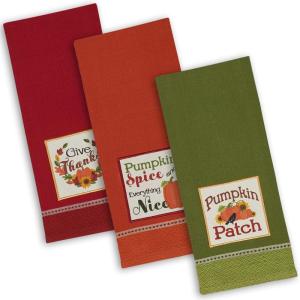 imageDII Thanksgiving Fall Kitchen Towels Collection Decorative Embellished Dish Towel Set 18x28 Wishes 2 CountCountry Pumpkin