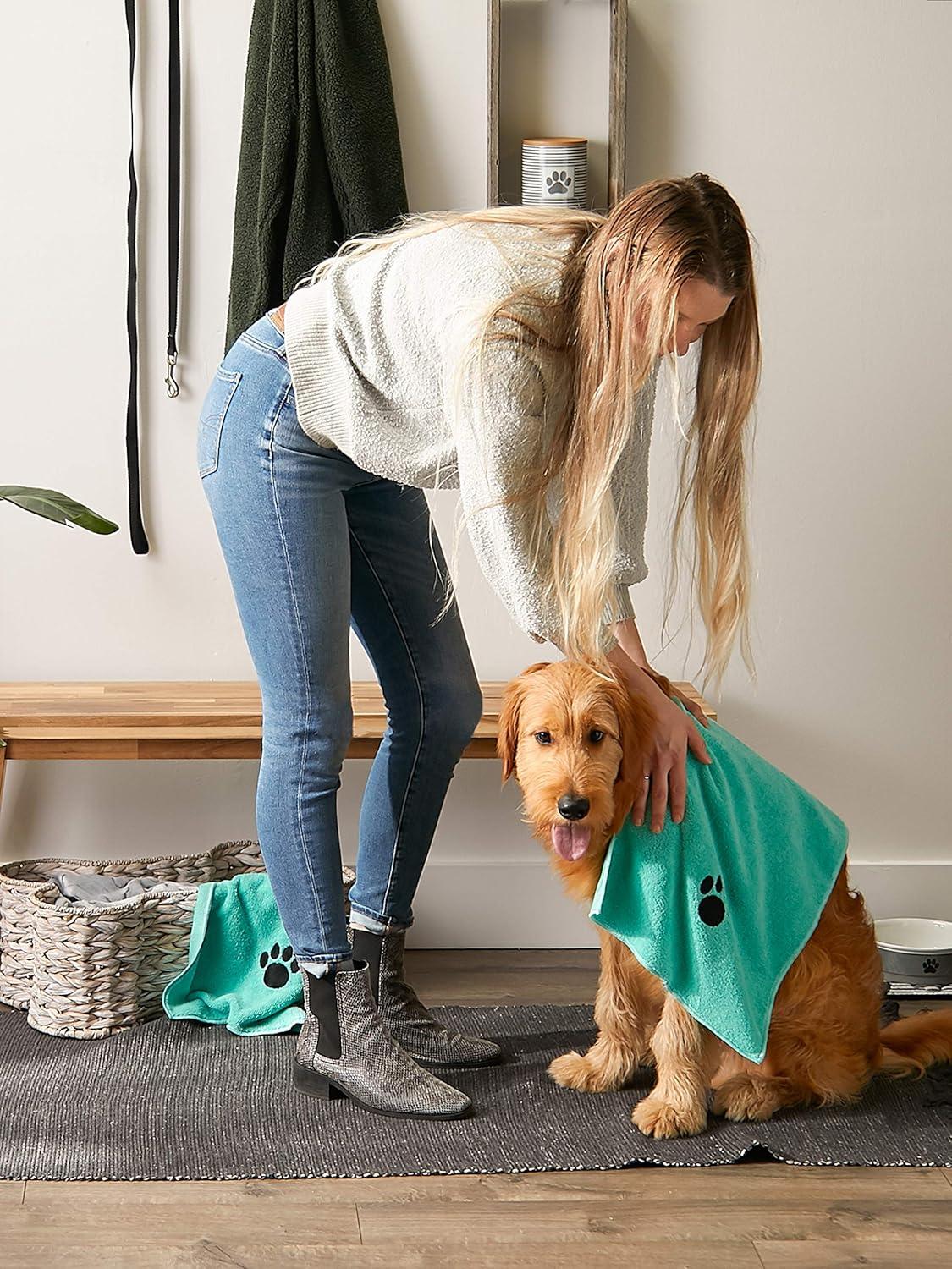 imageBone Dry Pet Grooming Embroidered Microfiber Towel Drying Collection 15x30 Hunter GreenAqua
