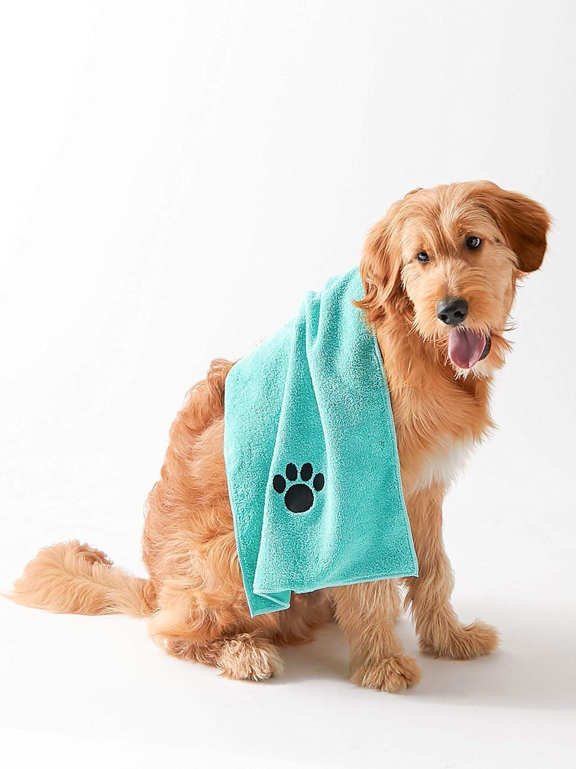 imageBone Dry Pet Grooming Embroidered Microfiber Towel Drying Collection 15x30 Hunter GreenAqua