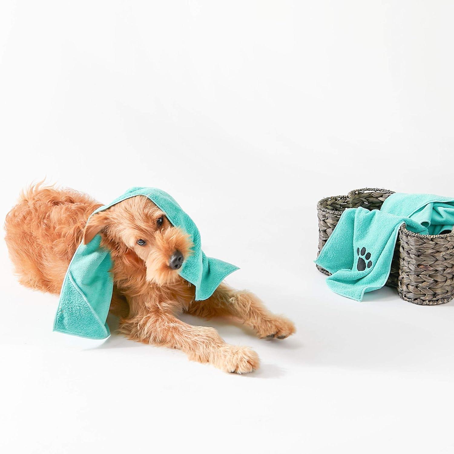 imageBone Dry Pet Grooming Embroidered Microfiber Towel Drying Collection 15x30 Hunter GreenAqua